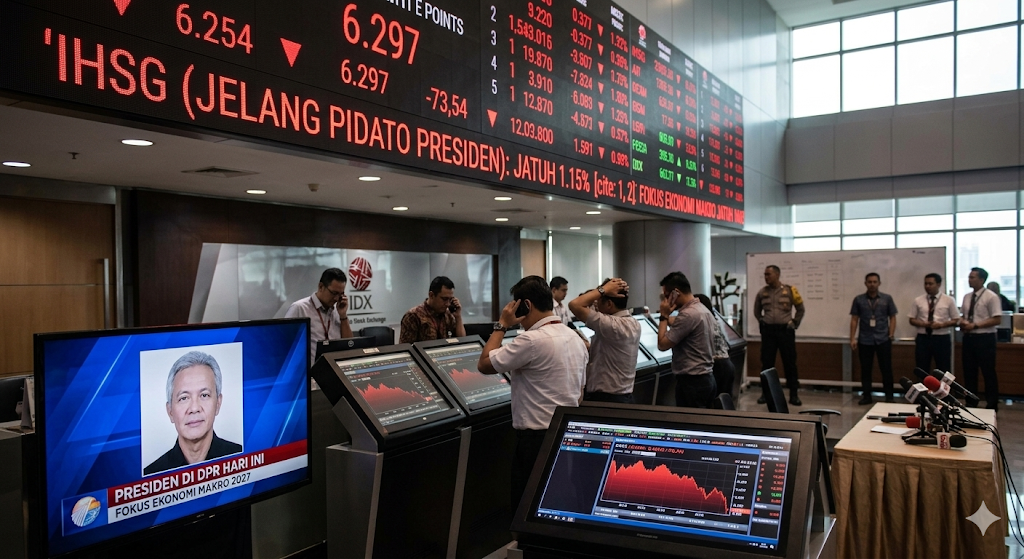 IHSG Dibuka Anjlok 1,15 Persen Jelang Pidato Prabowo di DPR