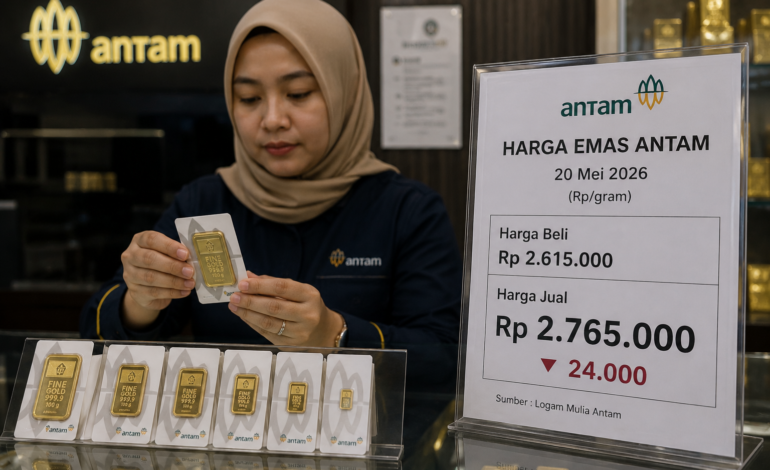 Harga Emas Antam Hari Ini Turun Rp24.000 Jadi Rp2,765 Juta per Gram