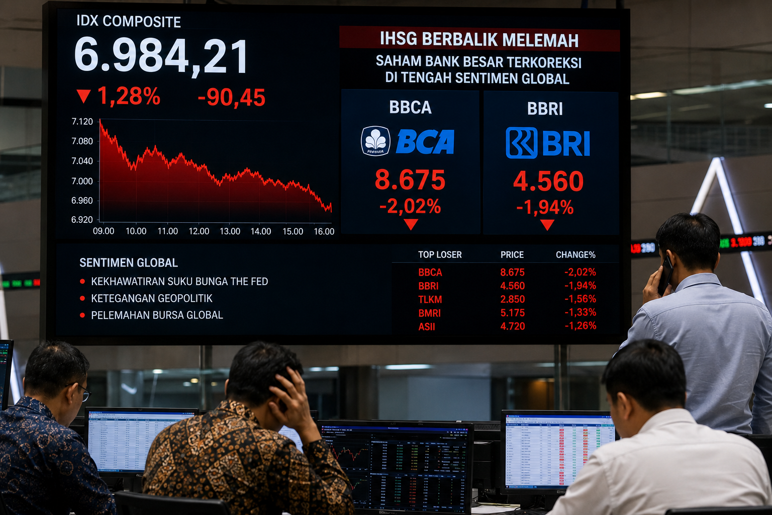 IHSG Berbalik Melemah, Saham Bank Besar Kompak Terkoreksi