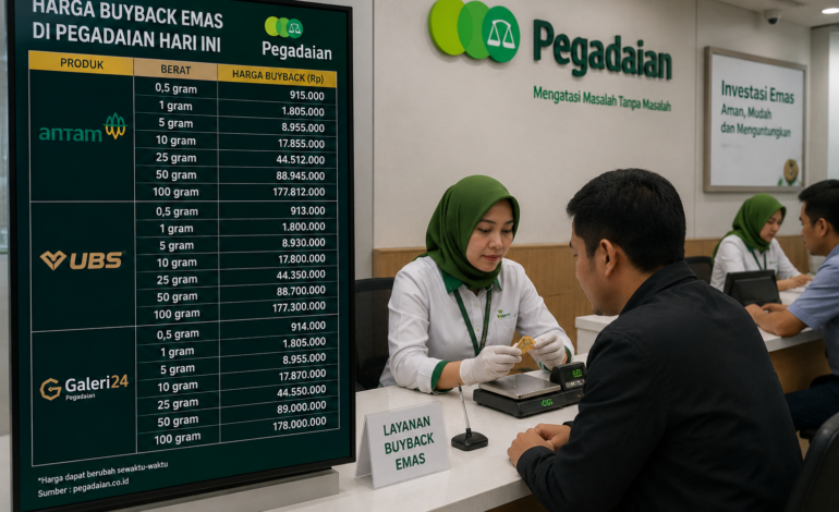Daftar Harga Buyback Emas Antam, UBS, dan Galeri24 di Pegadaian Hari Ini