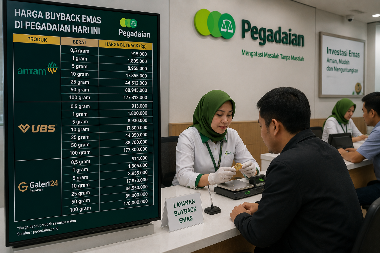 Daftar Harga Buyback Emas Antam, UBS, dan Galeri24 di Pegadaian Hari Ini