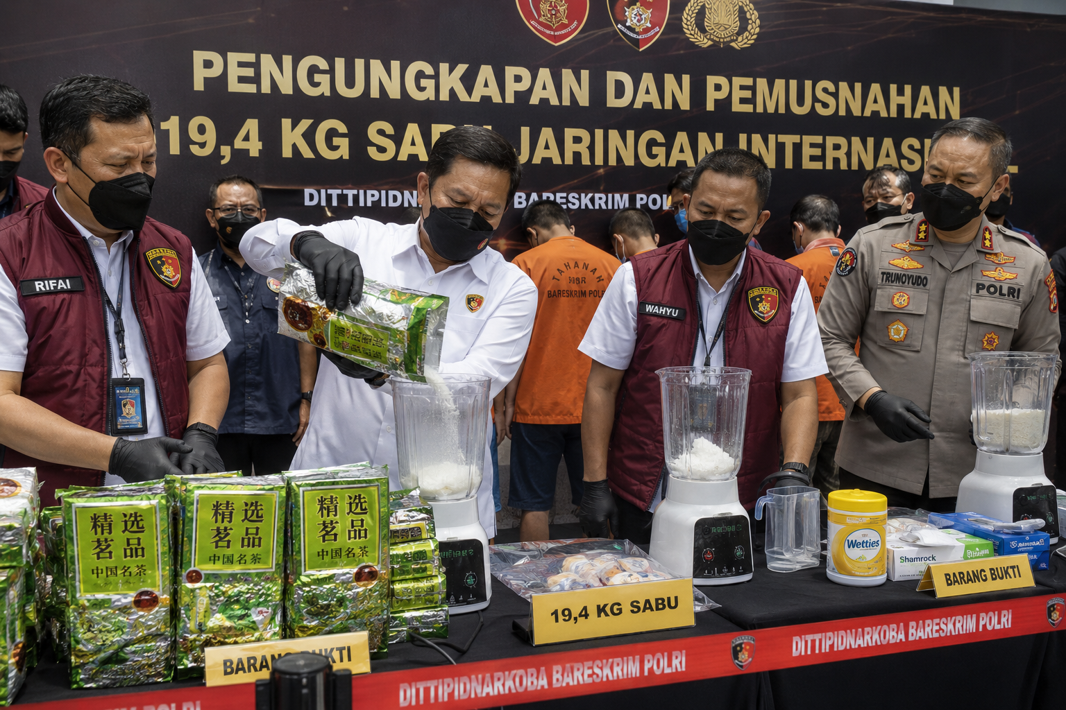 Bareskrim Musnahkan 19,4 Kg Sabu Berkedok Kemasan Teh China