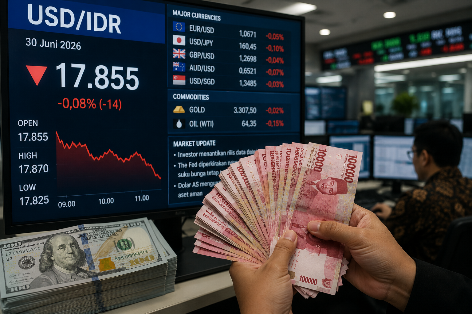 Rupiah Bergerak Melemah terhadap Dolar AS pada Perdagangan Selasa, Investor Waspadai Data Ekonomi