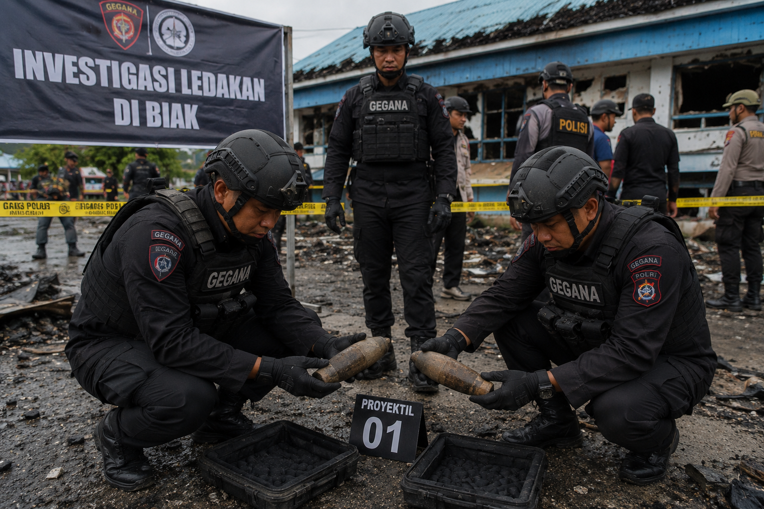 Tim Jibom Gegana Temukan Dua Proyektil dalam Investigasi Ledakan di Biak