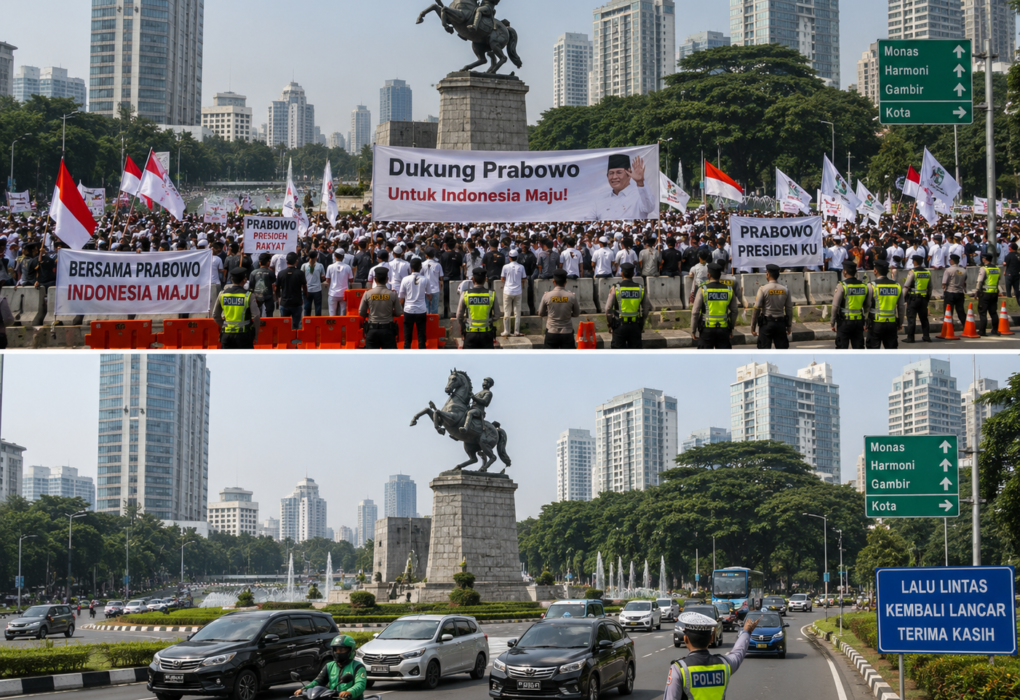Aksi Dukungan untuk Prabowo di Patung Kuda Berakhir Tertib, Arus Lalu Lintas Kembali Lancar
