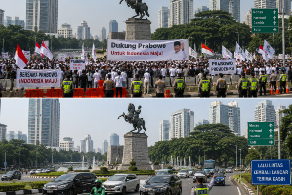 Aksi Dukungan untuk Prabowo di Patung Kuda Berakhir Tertib, Arus Lalu Lintas Kembali Lancar