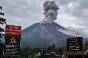Gunung Semeru Erupsi Empat Kali, Kolom Abu Capai 1.300 Meter